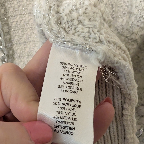 Elie By Elie Tahari Women's Cream Silver Metallic Chain Detail Open Cardigan S - Picture 6 of 8